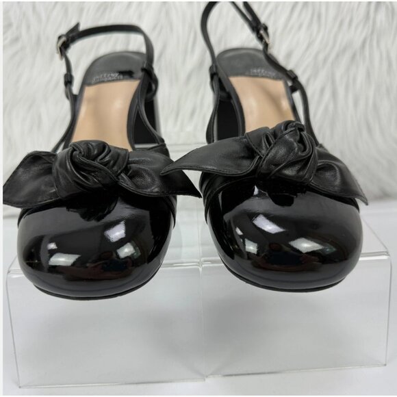 Jeffrey Campbell Baby Doll Knot Bow‎ Block Heels Chunky Black Patent Slingback - Picture 8 of 16